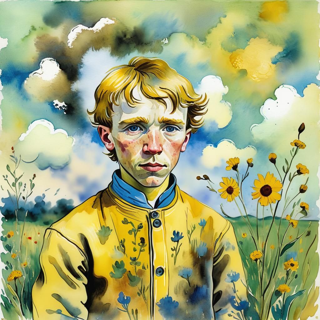 Self-Portrait,clouds,wildflower,watercolor,vincent van gogh ...