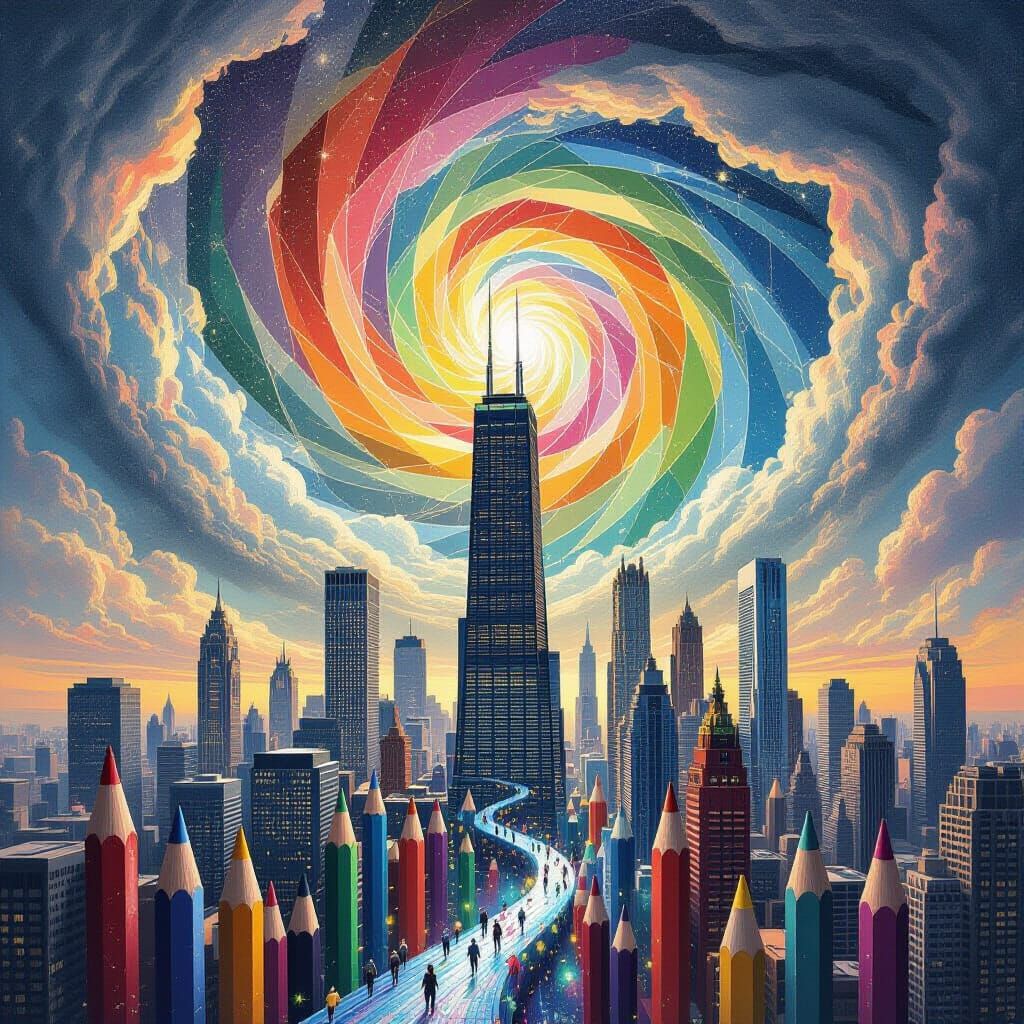 A Chicago skyline where all the buildings are constructed from sharpened pencils of various sizes and ...  by @Momagirl