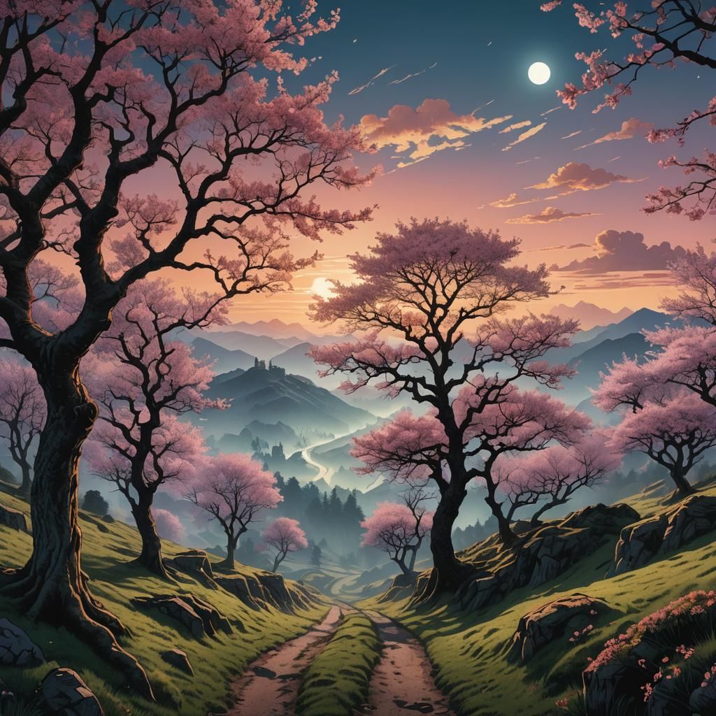 cherry trees, downhill, early dawn  by @Dim Vas
