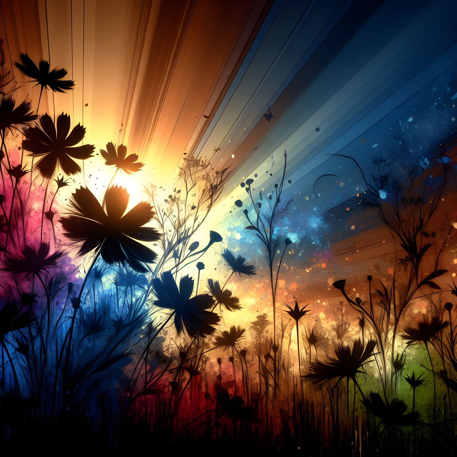 Siluette picture of a flowers in a field. High resolution.   by @Irene