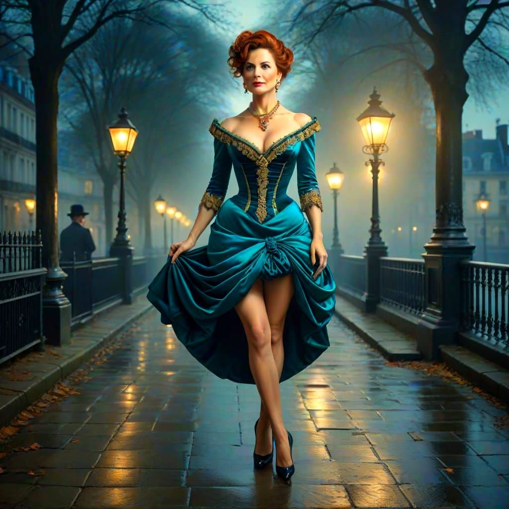 Elegant 1880s Parisian Lady in Evening Gown