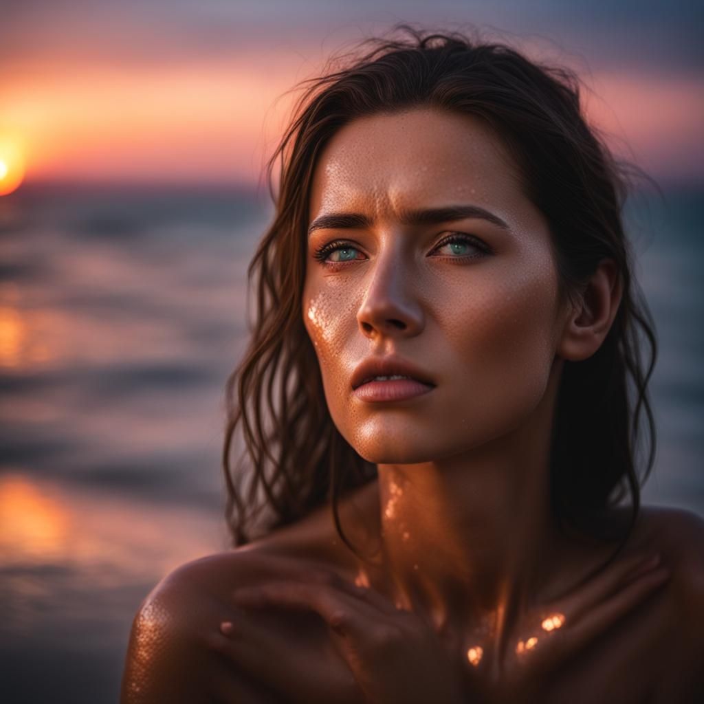 Woman In A Solitary Beach. - Ai Generated Artwork - Nightcafe Creator