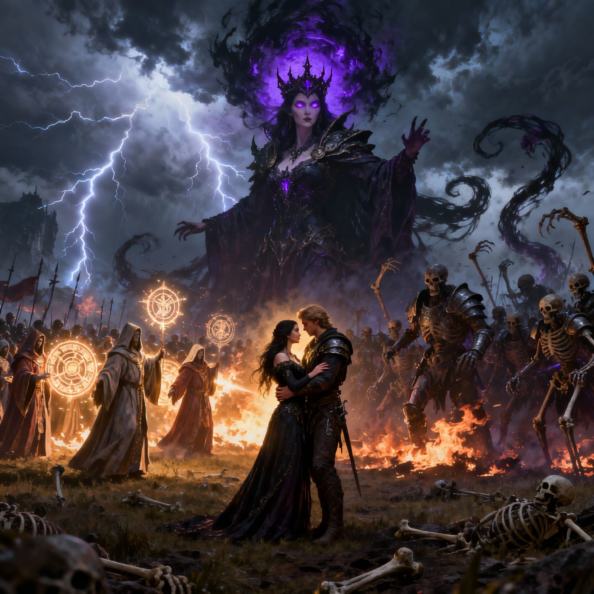 Forbidden love between the necromancer queen and the arch-mage's apprentice.