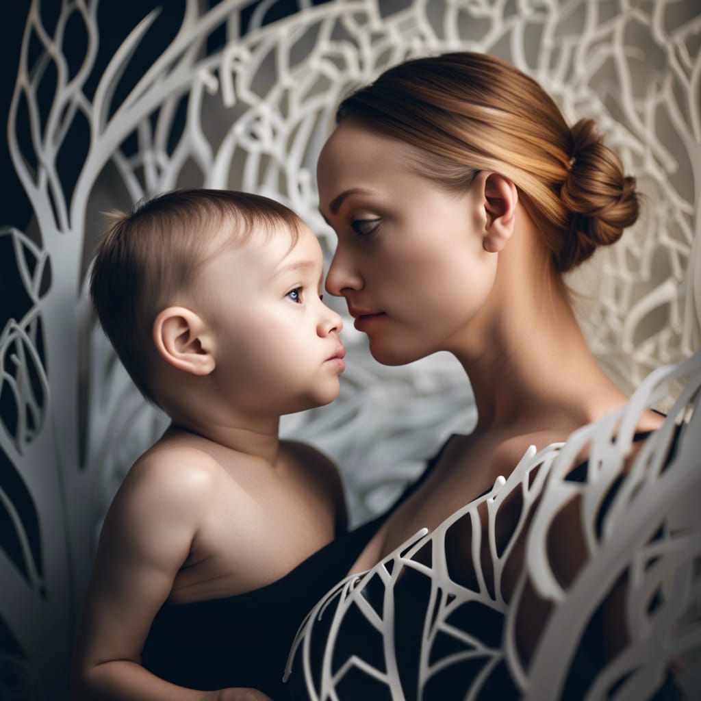 Beautiful young mums and bubs portrait (3D Papercut, Fillifr...