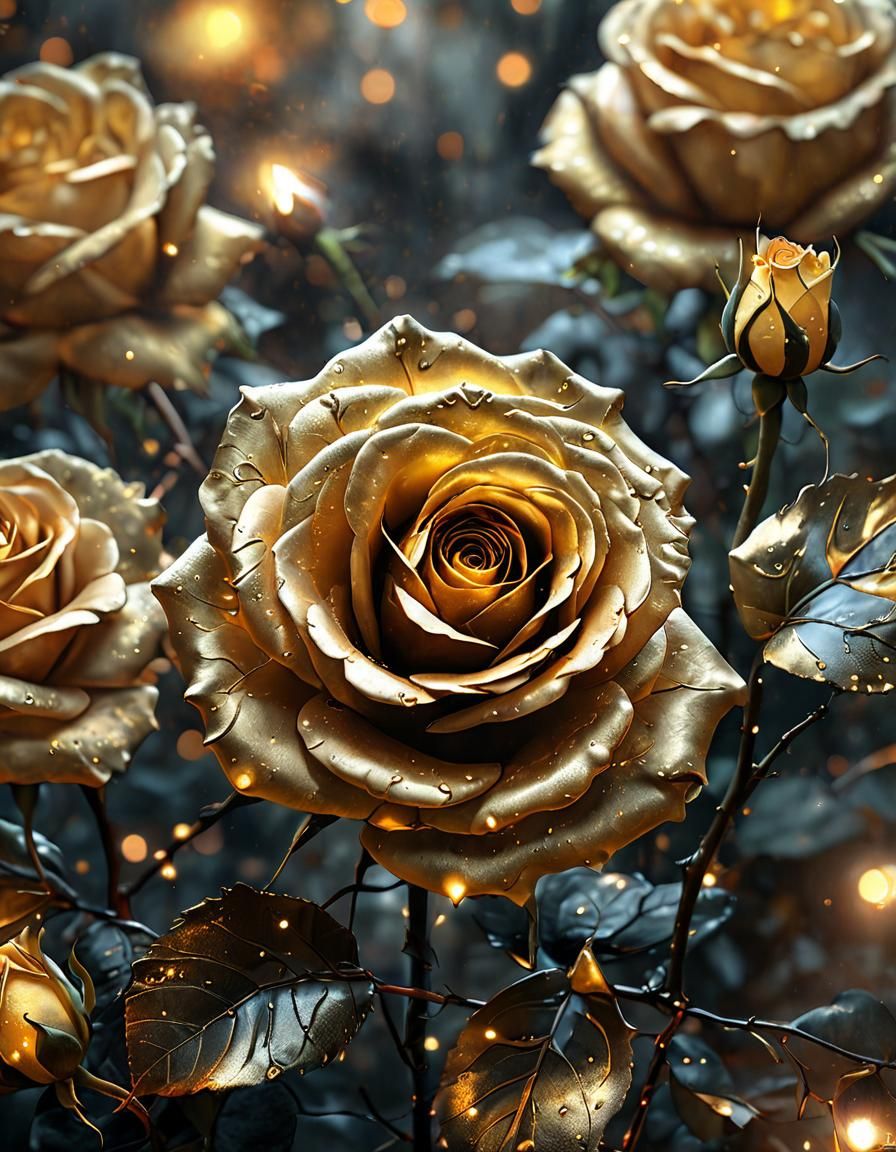 Made of Rainbows, Beautiful Gold and Black Rose with lights