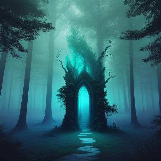 Mysterious Glowing Portal in Surreal Forest