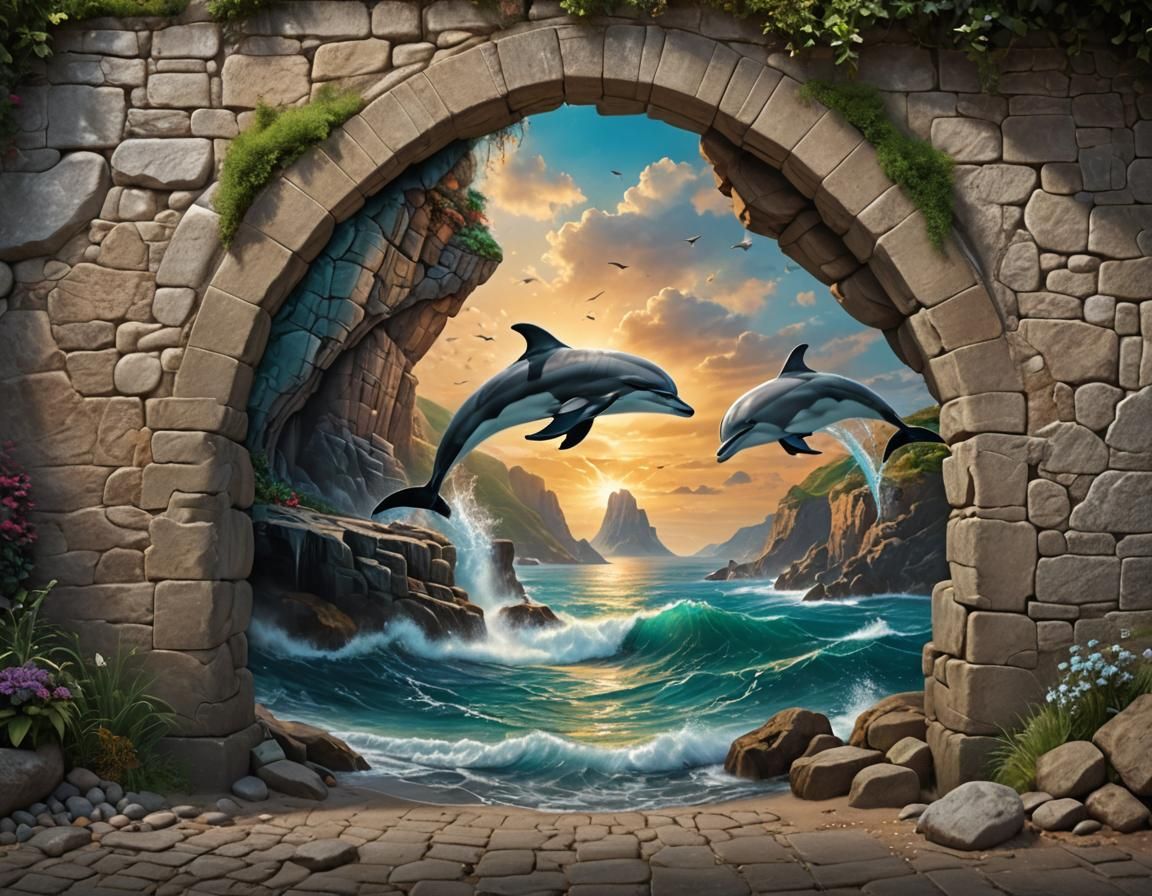 chalk art illusion on an old wall by a roadside acting as po...
