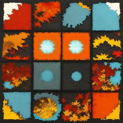 torn paper collage art, 3D - impression of autumn fury, red,...
