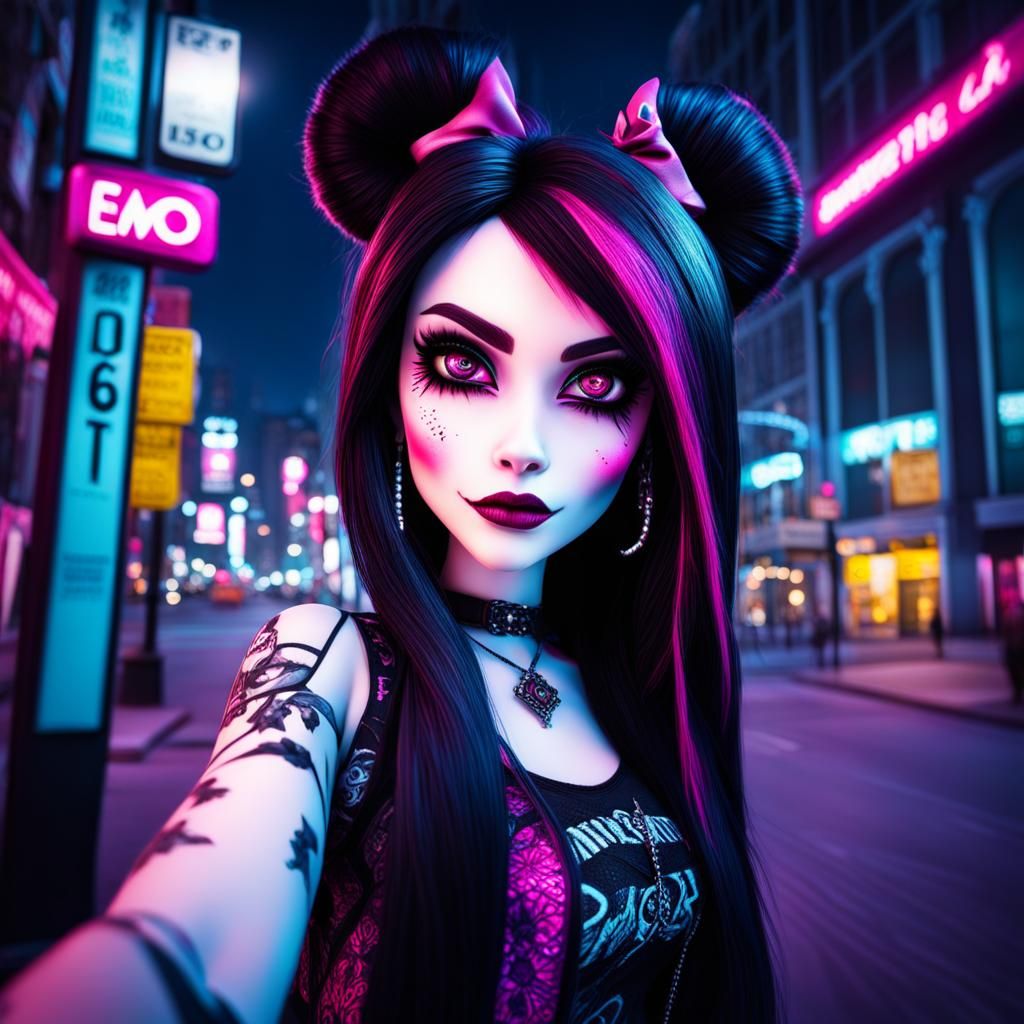 emo girl draculaura monster high selfie city lights night - AI ...