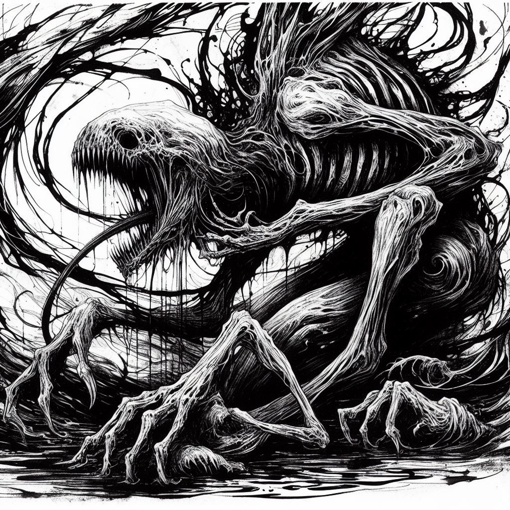 Macabre creature feeding  by @Lonthany