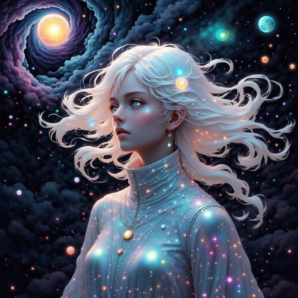 spaced in different worlds, their minds are free <lora:Cosmic Spiced:1.0> transcends mortality