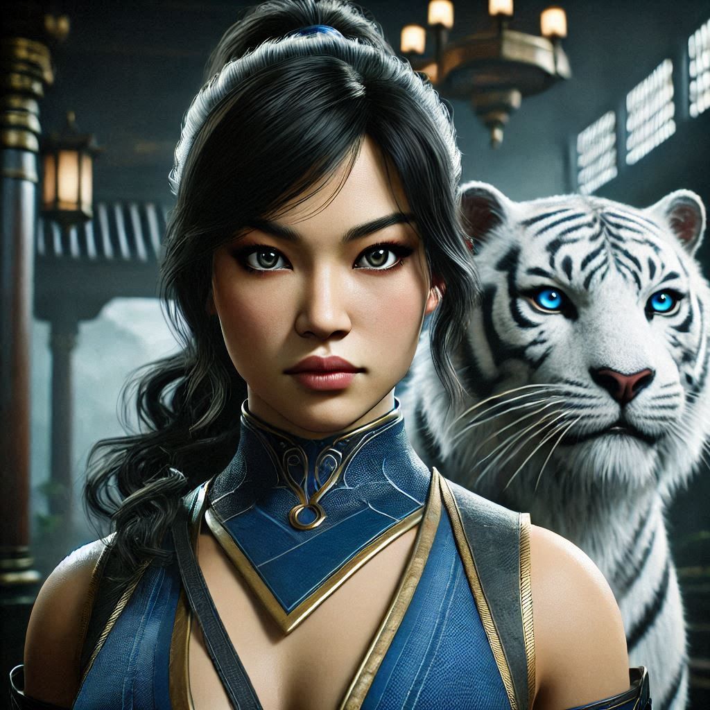 Kitana with a pet tiger