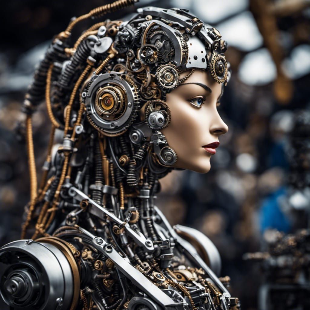 Female Robot made of Metal Gears and Screws