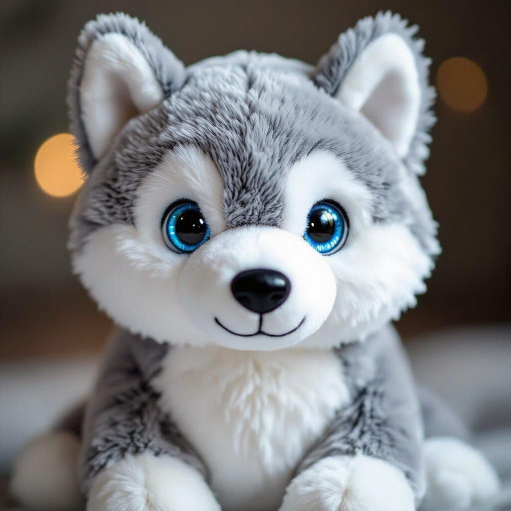 Cuddly Husky Plush Toy with Sparkling Blue Eyes