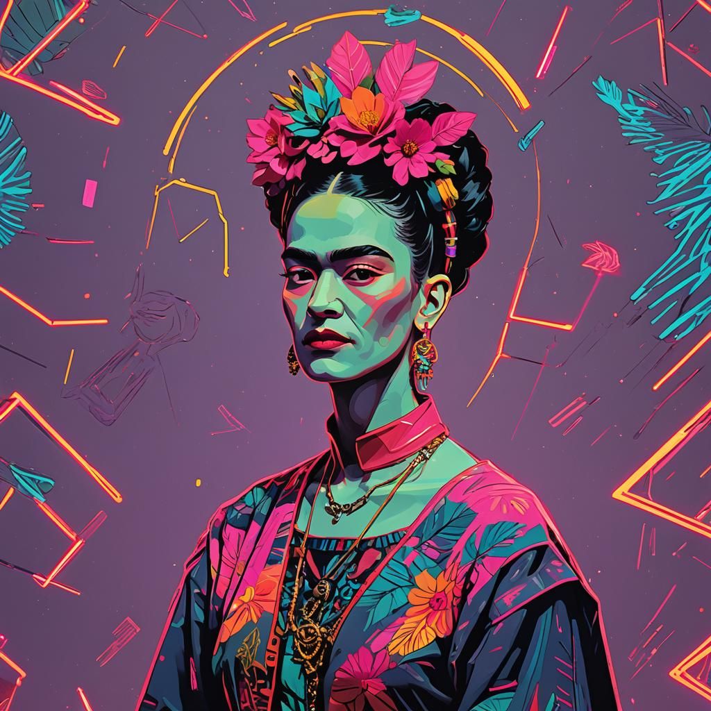 Frida Kahlo art Holiday Vibes  minimalism modern    with neo...