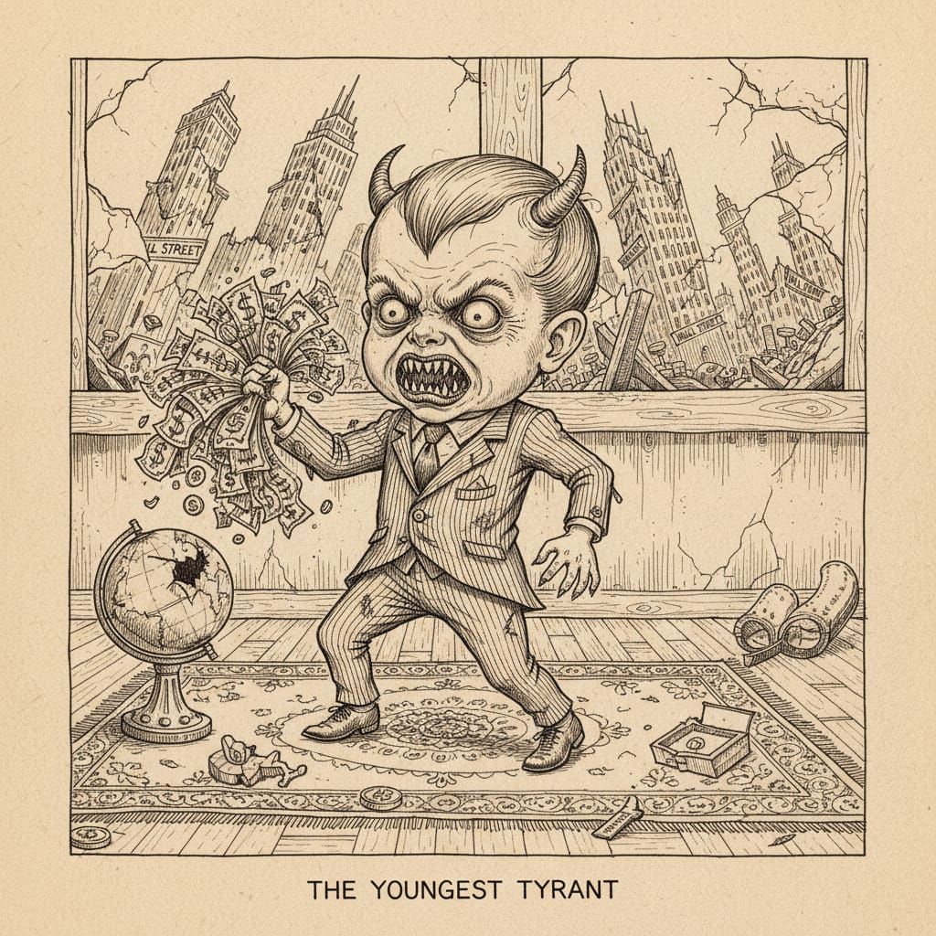 Billionaire Child's Tantrum: Caricature in Ink and Pencil