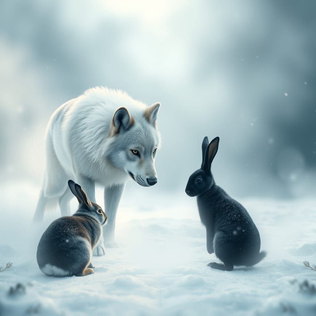 Symmetric Wolf and Rabbit Duality in Snowy Landscape