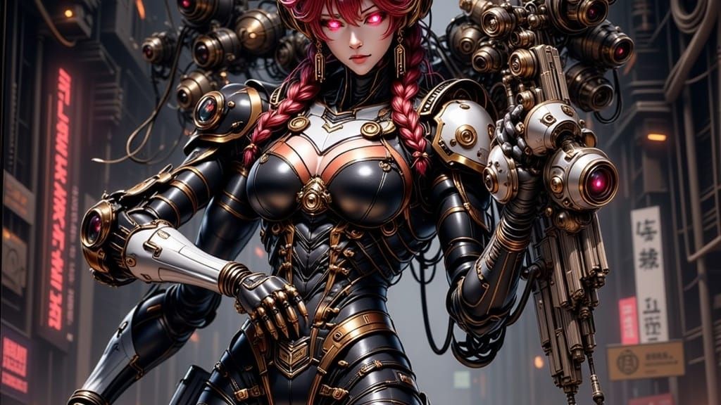 <lora:Cyborg-Galor:1.0> Full-body portrayal of a majestic el...