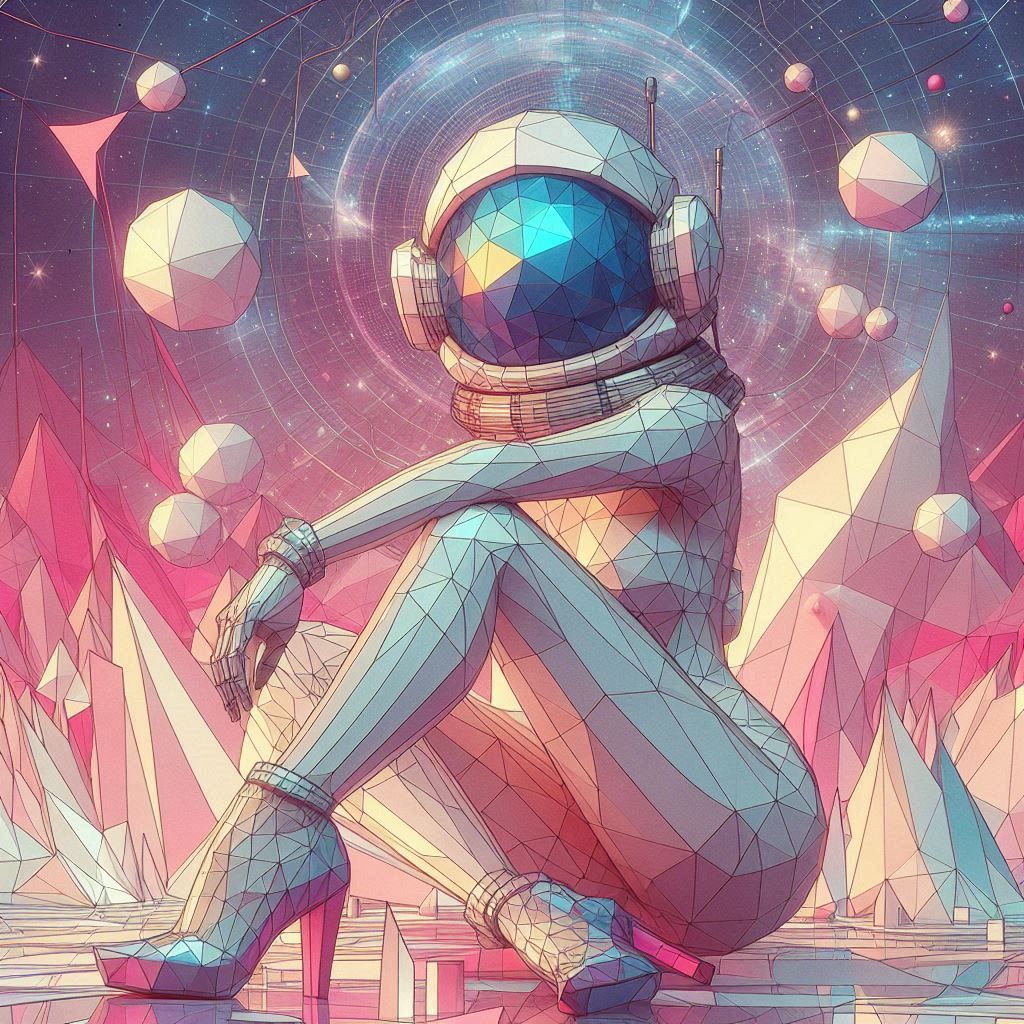 geometric low poly fractal 70s 80s sci-fi art hajime sorayam...