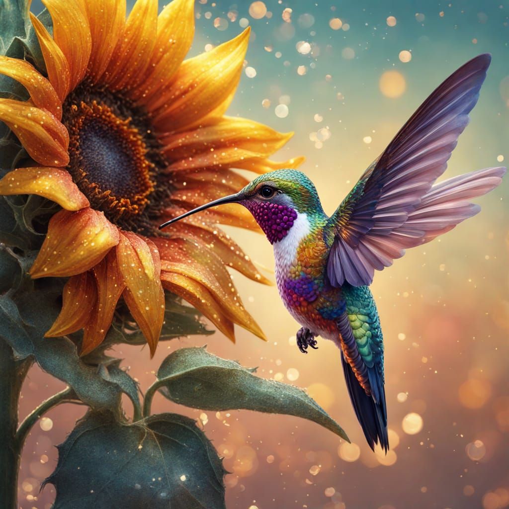 hummingbird with a sunflower