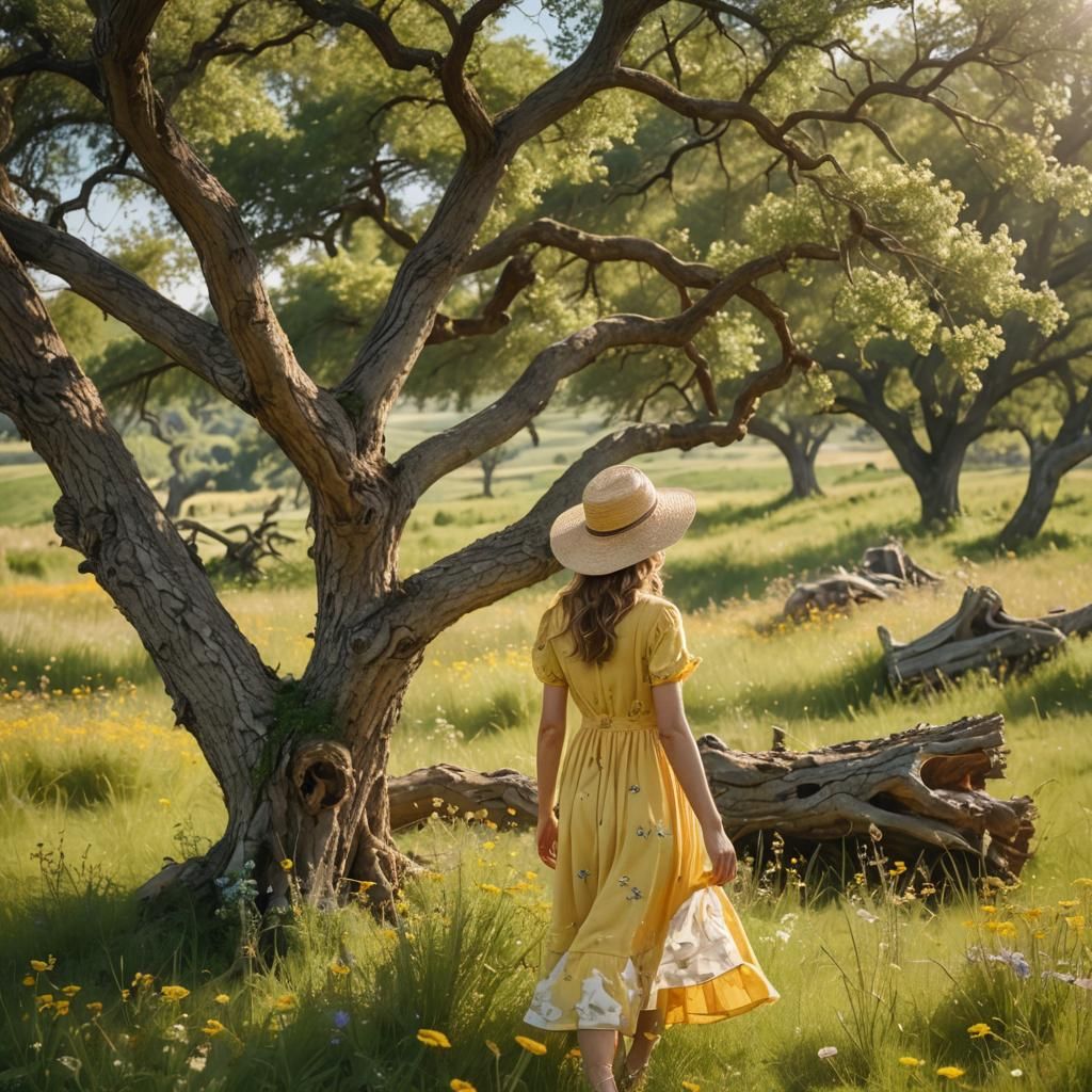 Idyllic Pastoral Landscape with Shepherdess in Golden Light