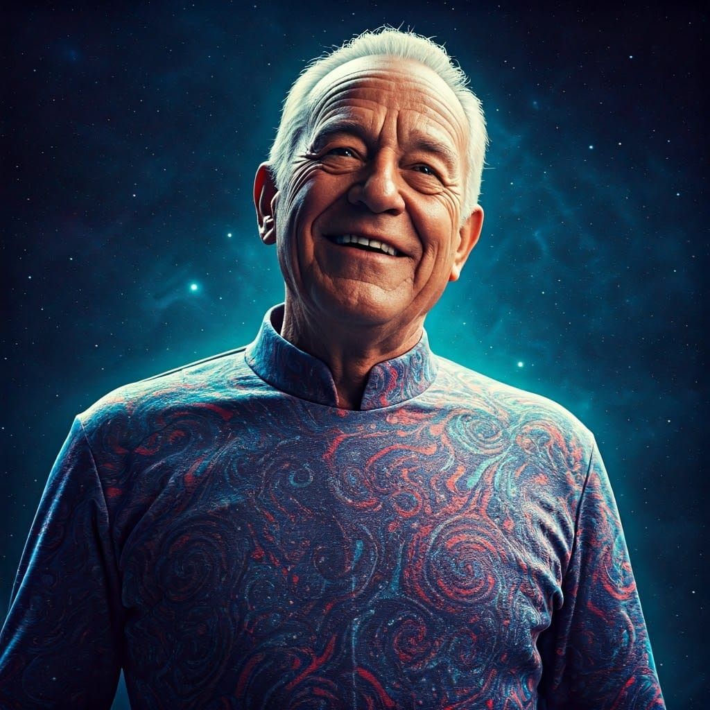 Joyful Elderly Man in Psychedelic Space: Cinematic Film Stil...