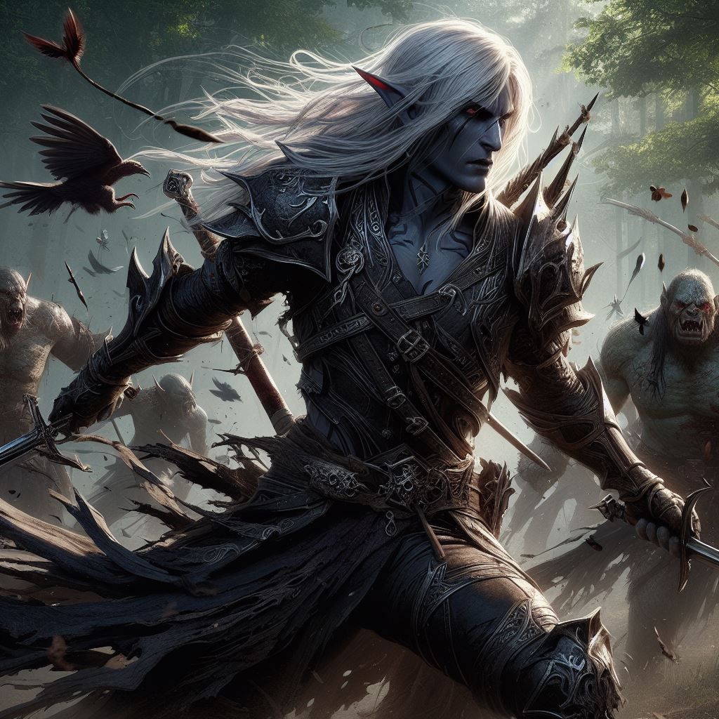 Drow in battle with orcs