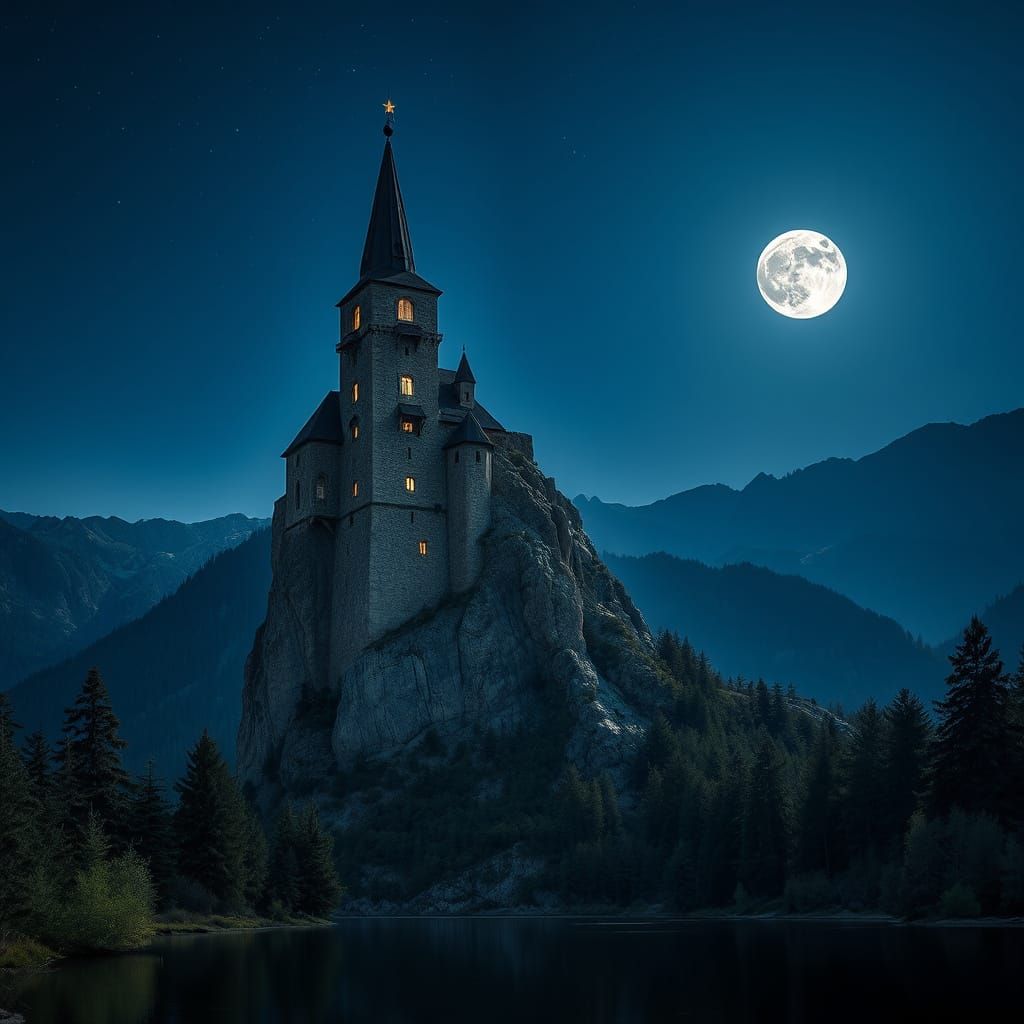 Majestic Castle Illuminated by Moonlight