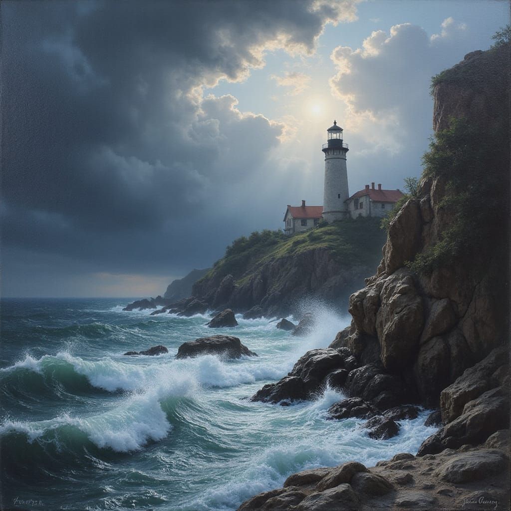 Dramatic Lighthouse on Stormy Coastline