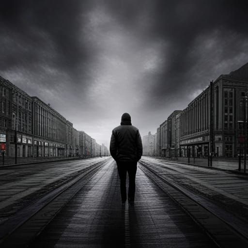 Introspective Man Walks Alone on Empty Street