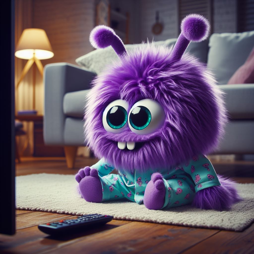 Baby monster watcing Sesame Street