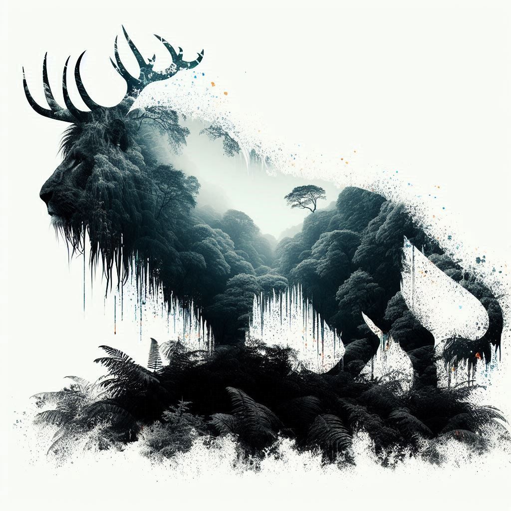 double exposure beautiful fantasy DALL-E 3 portrait landscape..