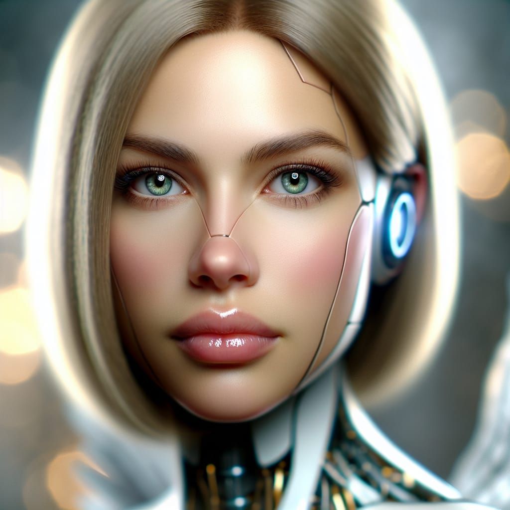 A beautiful woman, half angel, half android.