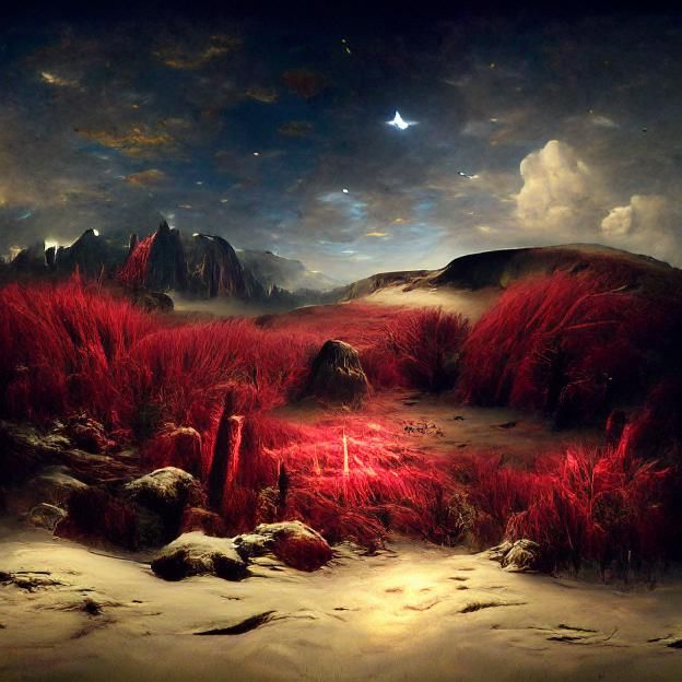 Crimson dunes under stary night sky | Albert Bierstadt & Gustave Dore undefined