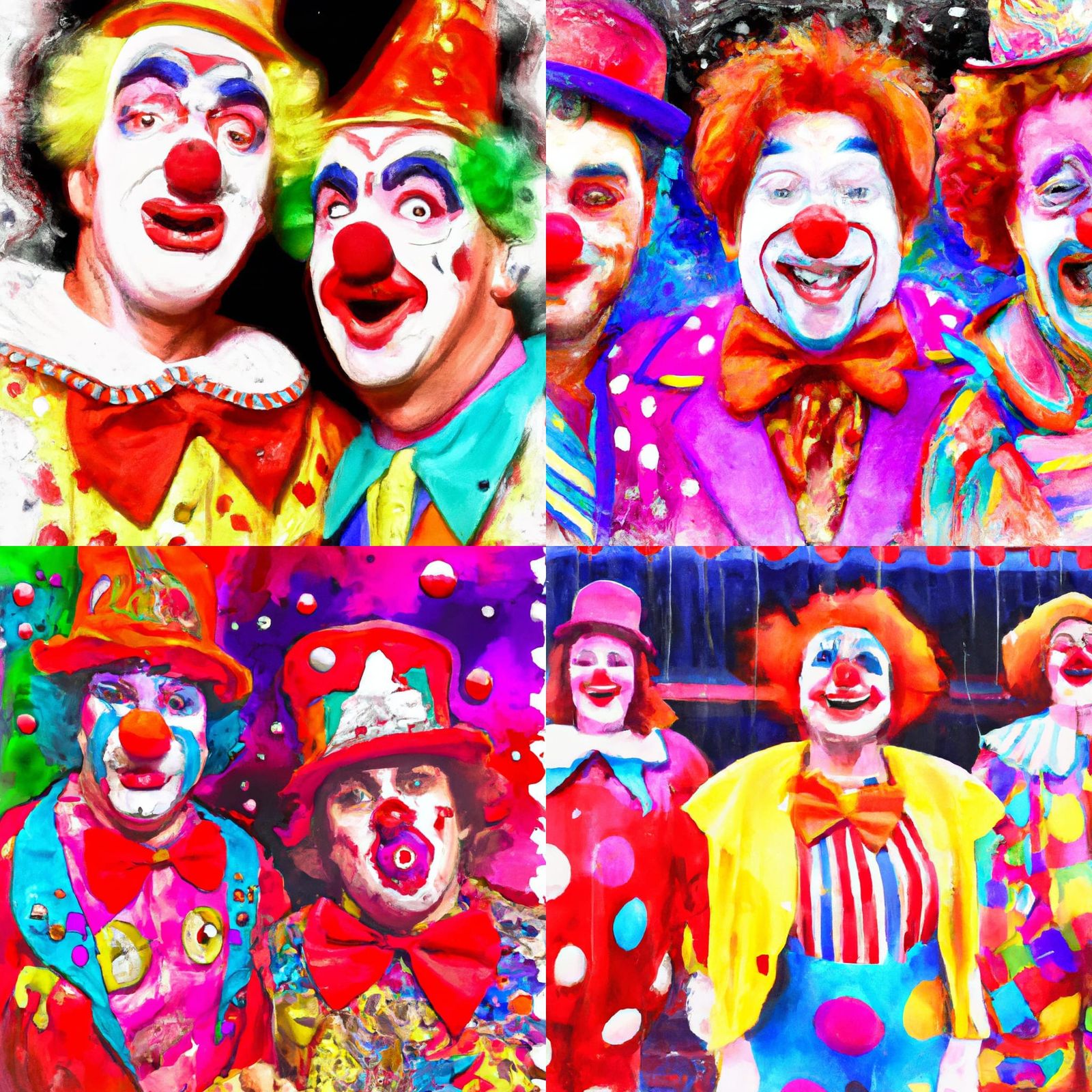 The photo realistic Circus clowns melt into water colors - AI Generated Artwork - NightCafe Creator