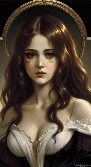 phantom of the opera, painting by rossetti bouguereau, detai...