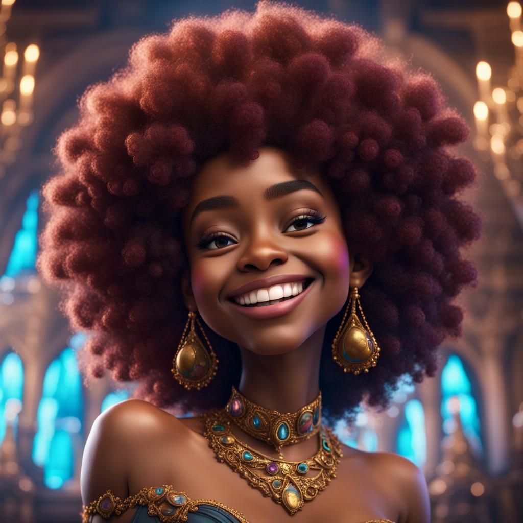 disney pincess smile afro face - AI Generated Artwork - NightCafe Creator