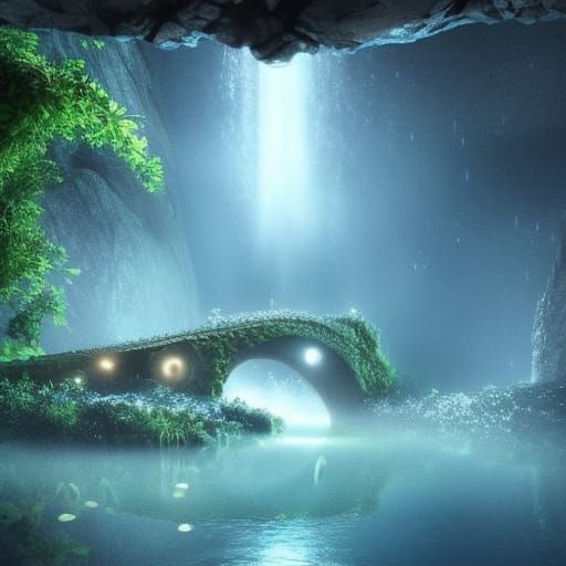 waterfall in a  cave