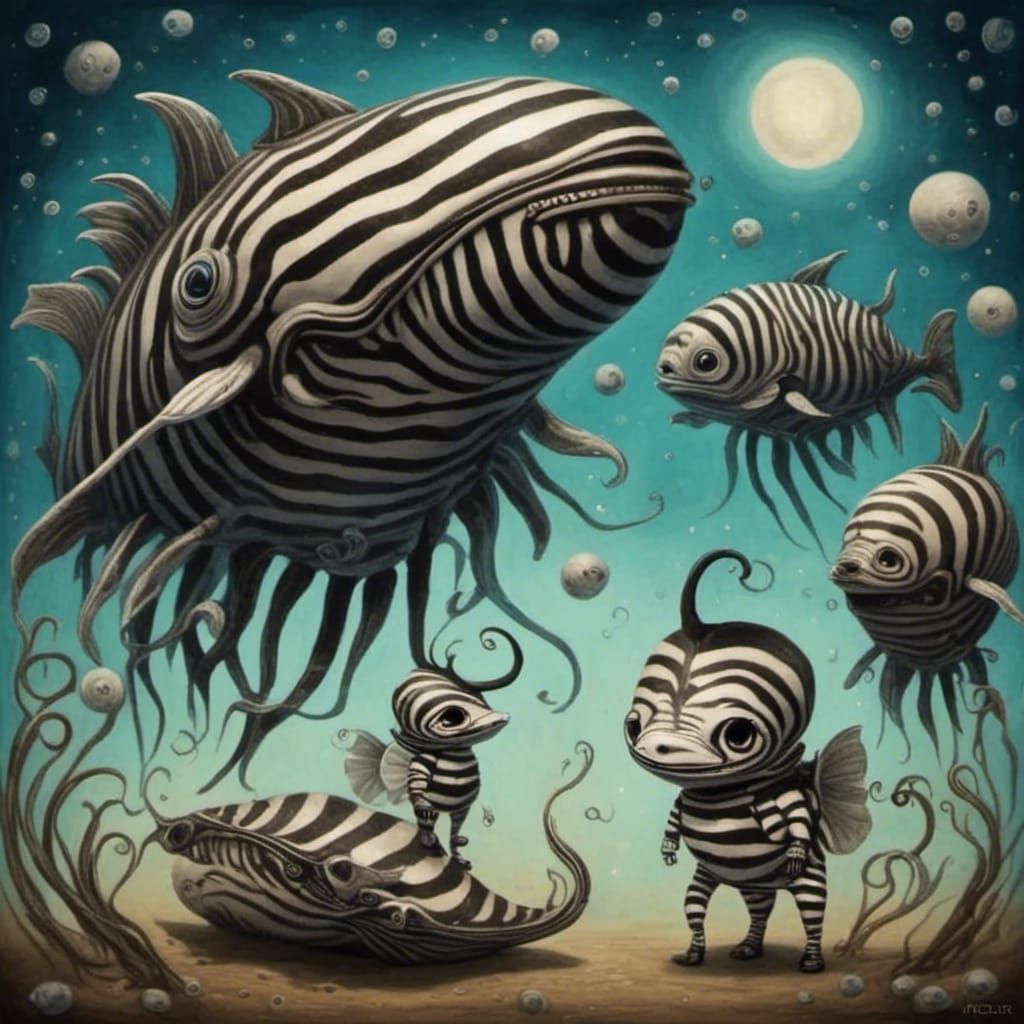 <lora:Zz Zebrapunk:1.0> Space fish with space whale  
