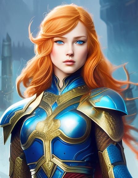 Warrior girl with wavy red hair 4
