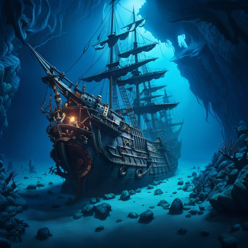 Pirate ship on the ocean floor  by @Pez