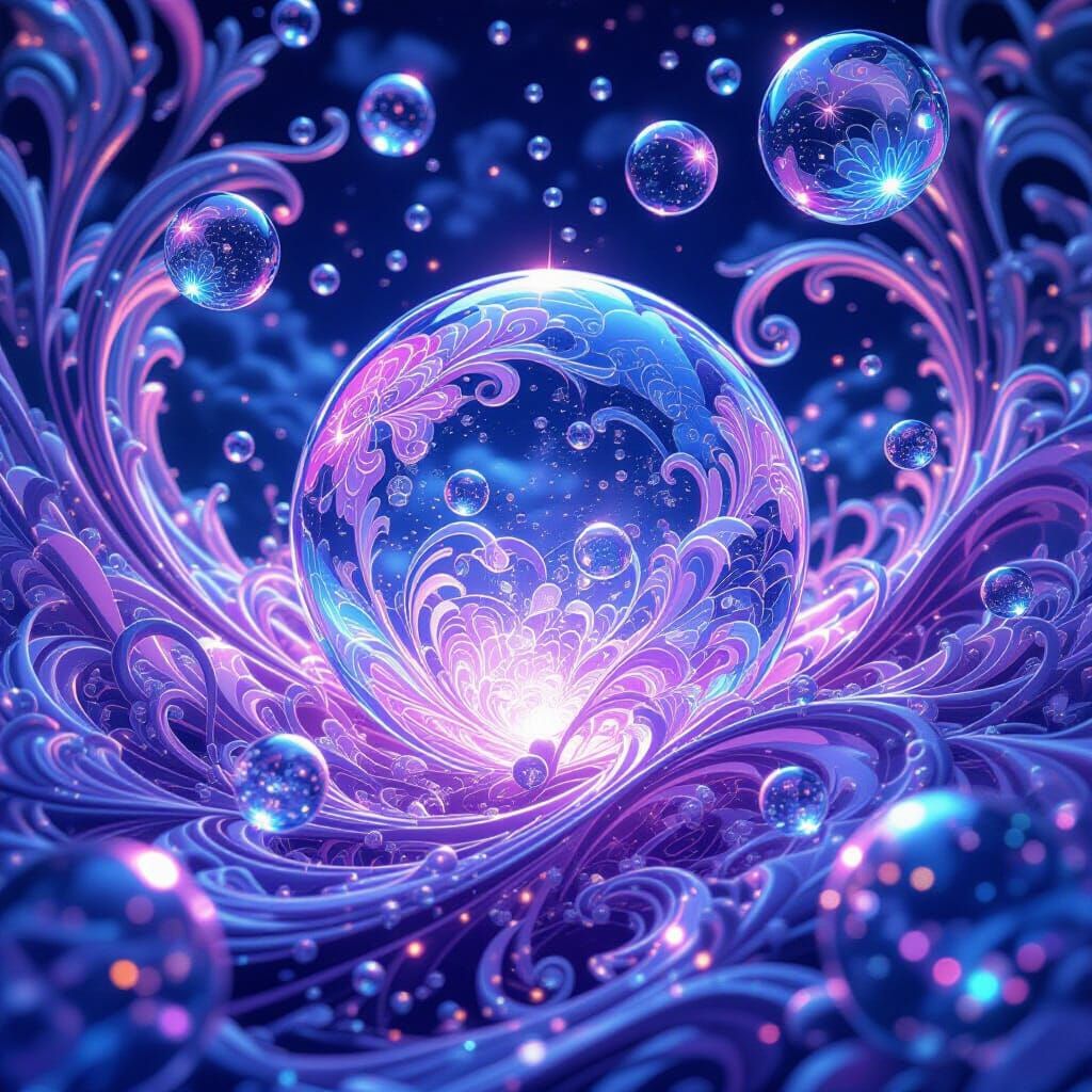 Bubbly bubbles bubbling beyond borders. By artist "anime", 3d anime art, inspired by WLOP, Artstation, ...  by @Bwomack