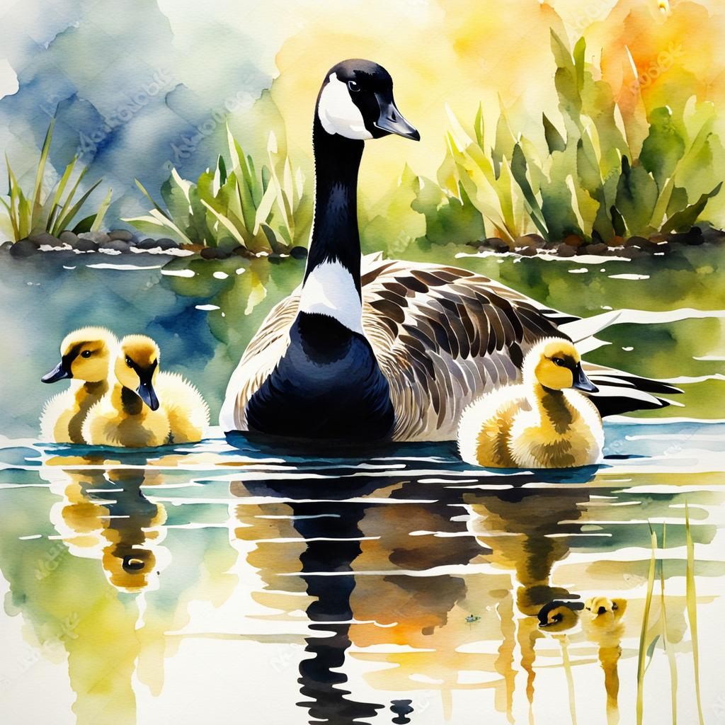 A Canada goose mother with goslings #5