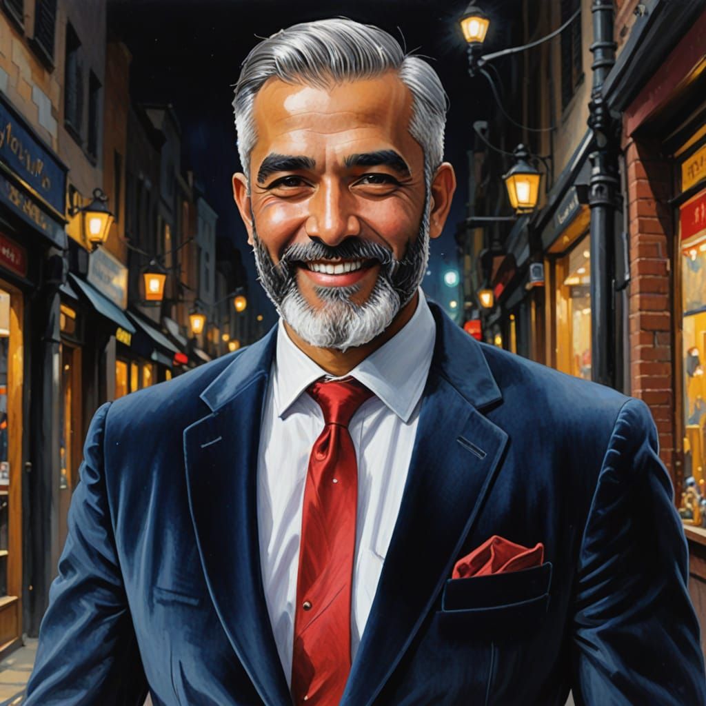 Elegant Gentleman in Navy Blue Velvet Attire