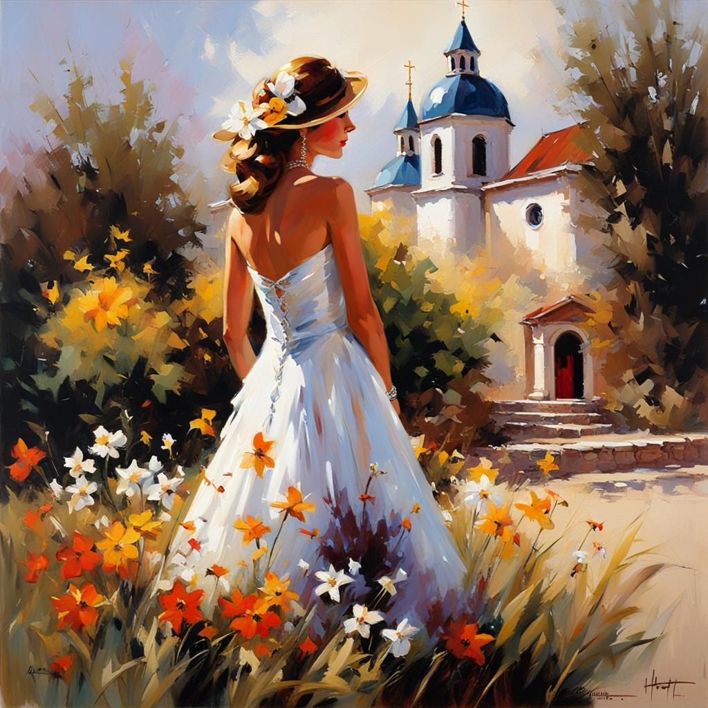 Bride near the church