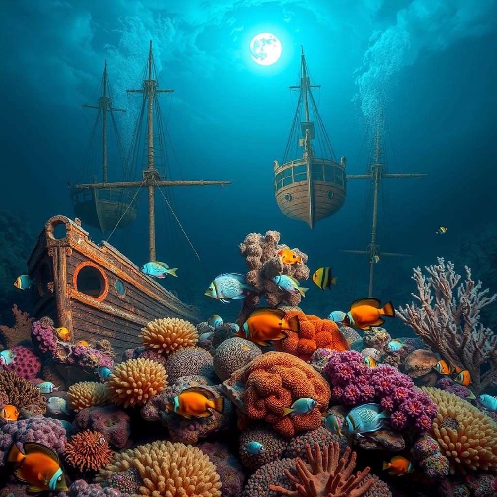 In the tranquil depths of a vast ocean, an extensive coral r...