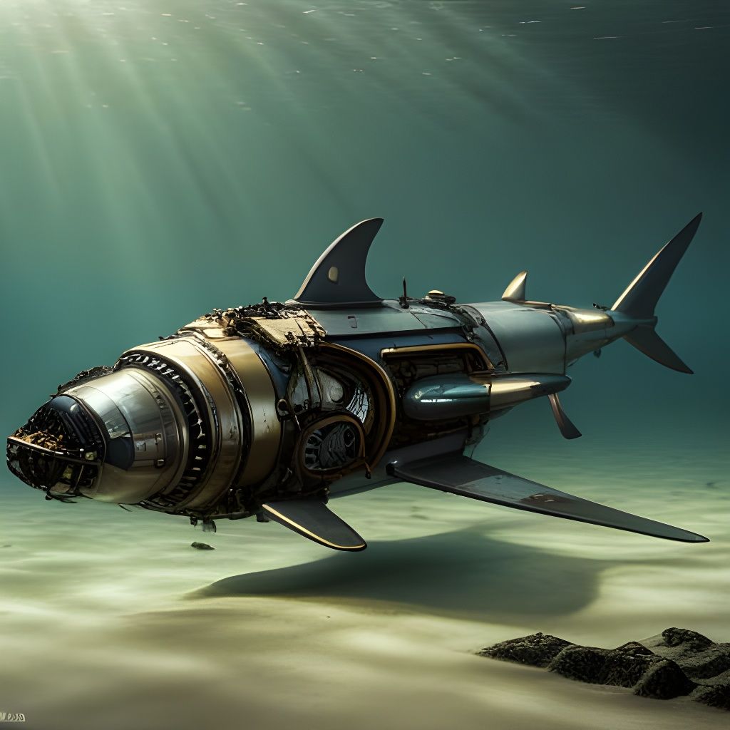 Steampunk Shark Sub  by @Mnemomeon