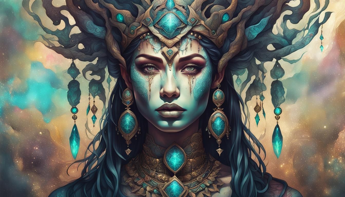 Tribal Goddess Portrait with Fractal Elements