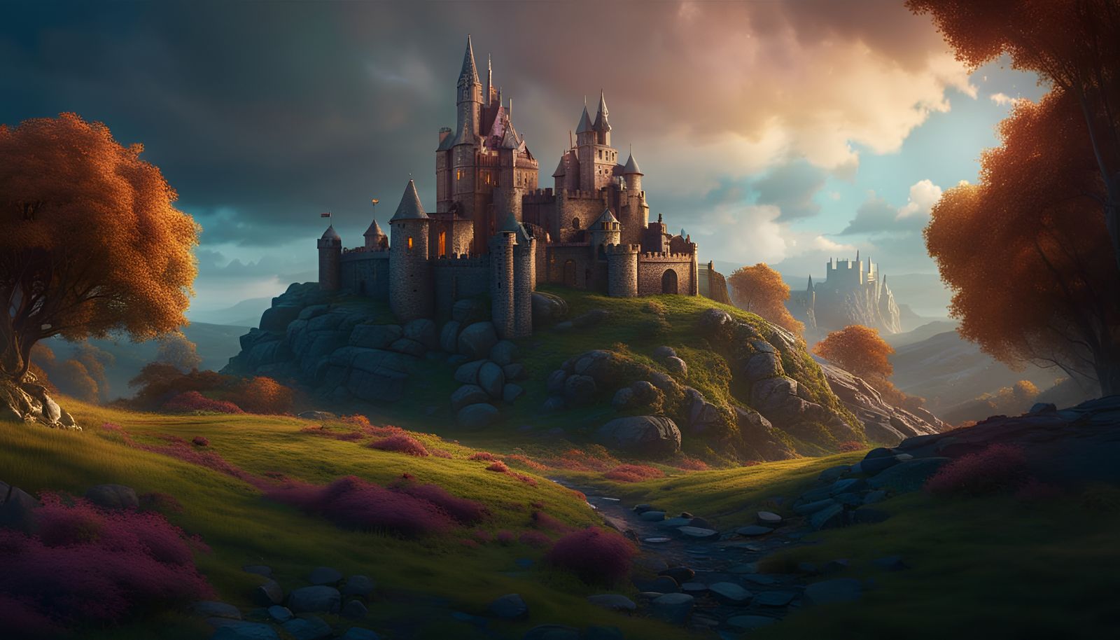 Fantasy Hilltop Castle Wallpaper - AI Generated Artwork - NightCafe Creator