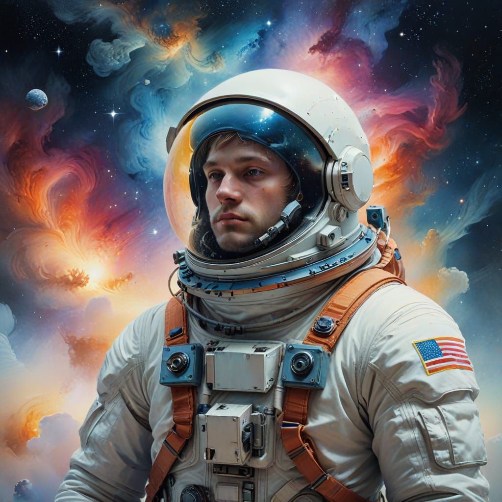 Weightless Astronaut in Nebula: Surreal Space Art